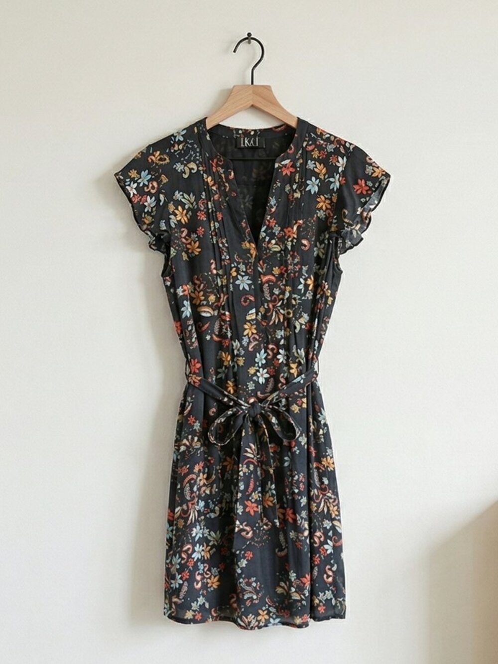 Studio Iko Italia Floral Button Front Tie Waist Lined Dress Cottage Core Flowy